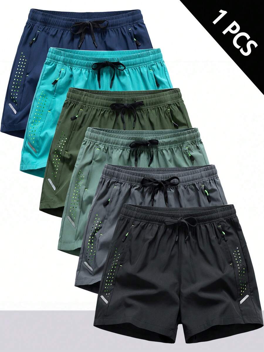 1 Pc Men's Lightweight Breathable Mesh Patchwork Contrast Color Sports Shorts, Suitable For Running, Workout, Basketball - Black - View 1