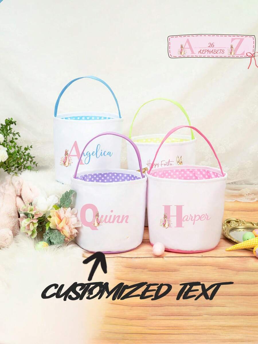 Customized Text Easter Cute Cartoon Rabbit Bucket Striped Rabbit Bucket Children's Candy Gift Basket Easter Storage Basket Handheld Bucket - Multicolor - View 1