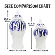 1pc Blue & White Decorative Ceramic Ginger Jar With Lid, Fireplace, Living Room, Study, Dining Table Centerpiece Decor, Modern Home Accent (2 Size Options)