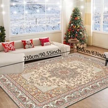 1pc Turkish Art Carpet, Crystal Velvet 700g/Sq.M, Dotted Bottom, 5mm Thickness. Machine Washable, Fade-Resistant Carpet, Anti-Slip . Suitable For Holidays And Any Space Including Hotel, Office, Sofa, Bedside, Kitchen, Laundry Room, Corridor, Porch, Staircase Mother's Day