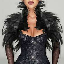 羽毛披肩围巾人造羽毛上衣斗篷披肩肩披肩朋克哥特锐舞舞节领口带袖口节日羽毛肩章装扮配饰 - A - 查看 20