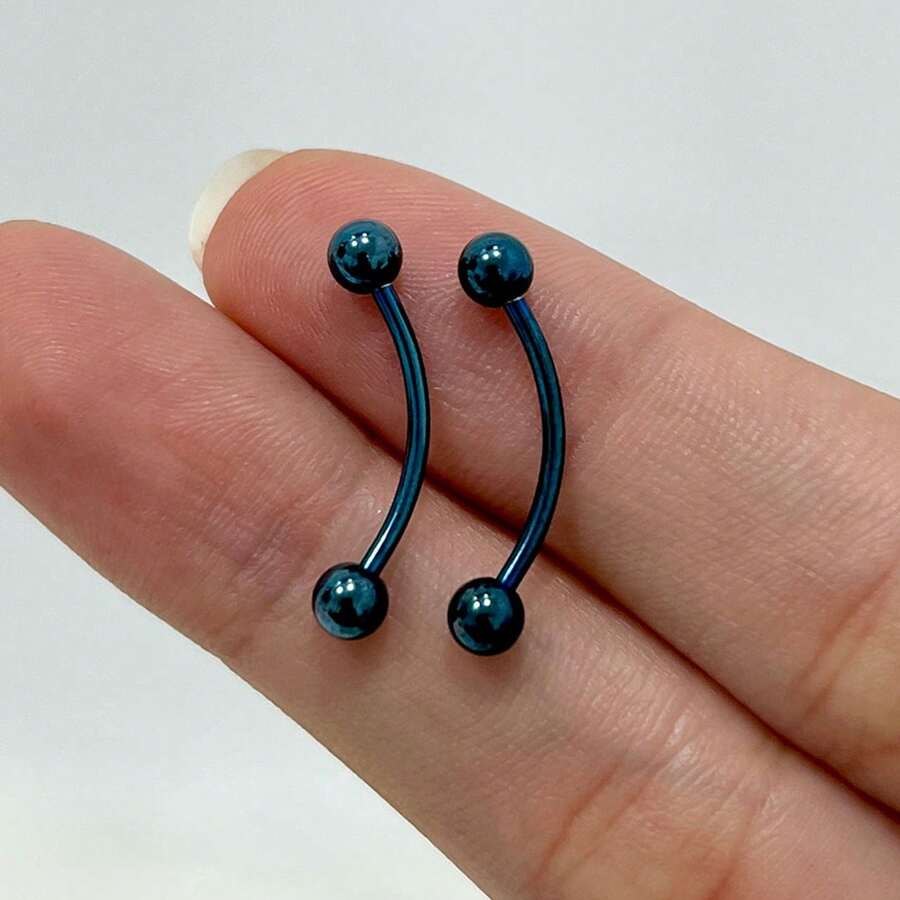 316L Surgical Steel 16G Curved Barbell Snake Eyes Tongue Ring Eyebrow Nipple Belly Earring Piercings Jewelry 14mm 9/16 Inch - Sold Individually - 深藍色 - 查看 1