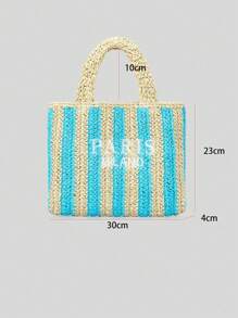 2025 New Striped Handmade Woven Straw Bag Women Summer Fashion Seaside Vacation Beach Bag Letter Embroidery Handbag
