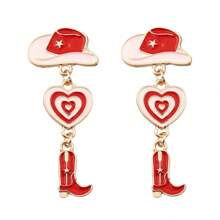 PHCOO Thời trang hợp kim giọt dầu mũ cao bồi miền Tây trái tim bốt cao bồi mặt dây chuyền bông tai dài Valentine, mẹ, mẹ, ngày của mẹ, quà tặng - Bông tai phong cách denim - Xem 7