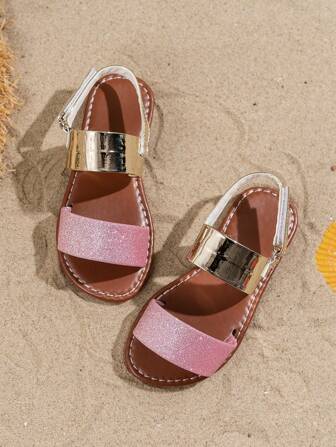 2025 neue Kindersandalen, im Boho-Stil, helle Ledersandalen, modische glitzernde Diamantsandalen, Strandsandalen, Sandalen mit Glitzer-Obermaterial, Paillettensandalen