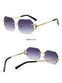 2pcs/1pc New Rimless Glasses Advanced Sense Polygon Fashion Glasses For Both Men And Women - Coffee Brown - View 6