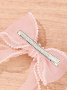 Fashionable Sweet Pink Mesh Pearl Bow Hair Clip