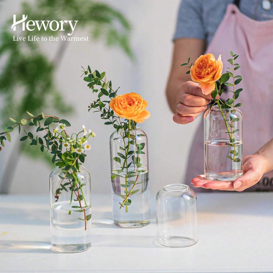 FIRE KIRIN FIRE KIRIN Clear Small Flower Vases, Handmade Modern Decorative Bud Vases For Flowers, Wedding Centerpiece, Dining Table Decoration Gifts Birthday Graduation