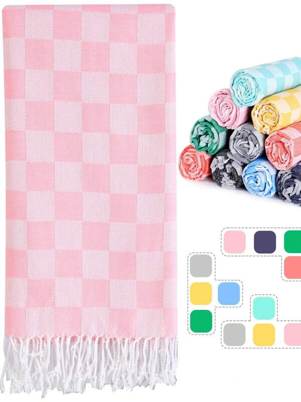 1/2/3pcs Checkered Plaid Turkish Beach Towel Beach Blanket Sand Free Quick Dry Oversized Thin Cloud Alaska Cruise Essential Summer Vacation Accessories Beach Gift Must Haves Gear Stuff Travel Gadgets