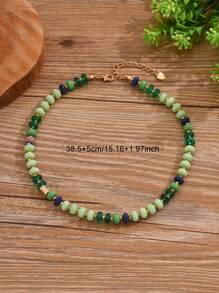 1 st. Elegante Vintage Veelzijdige Willekeurige Kleur Natuurlijke Steen Kralen Choker Ketting, Geschikt Voor Dagelijkse & Vakantiekleding Voor Vrouwen