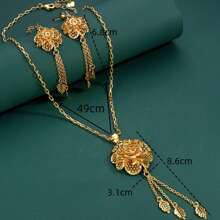 Set van 3 stuks, vergulde 18K realistische 3D rozenbloem hanger ketting en oorbellen, blad kwast ontwerp, mode luxe Dubai stijl, geschikt voor bruiden, bruiloft, feest, vakantie cadeaus voor vrouwen