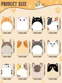 multibey 12 Books/Set Cute Cartoon Multicolor Cat Shaped Self-Adhesive Sticky Notes And Index Tabs, Ideal Choice For Student, Office And School Stationery Supplies - Multicolor - View 2