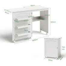 Foldable Sewing Table, Retractable Sewing Machine Table With Wheels & Door, Foldable Sewing Cabinet For Sewing Machine, Sewing Machine Cabinet Bedside Table For Living Room Study Bedroom - 白色 - 查看 7