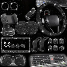 26-Piece Car Interior Diamond-Encrusted Set Steering Wheel Cover Mobile Phone Holder License Plate Frame Car Hook Water Cup Mat One-Button Start Ring Air Outlet Decorative Strip Set