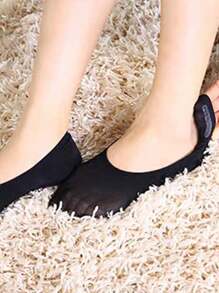 3/6 Pairs Of Women's Invisible Socks High Elastic Lightweight Black Apricot Color Silicone Non-Slip Boat Socks - Multicolor - View 3