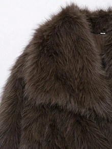 LEILEIBEI Autumn/Winter New Thickened Faux Fox Fur Collar Faux Fur Short Coat, Youthful Elegant Mid-Length Fur Effect Outerwear