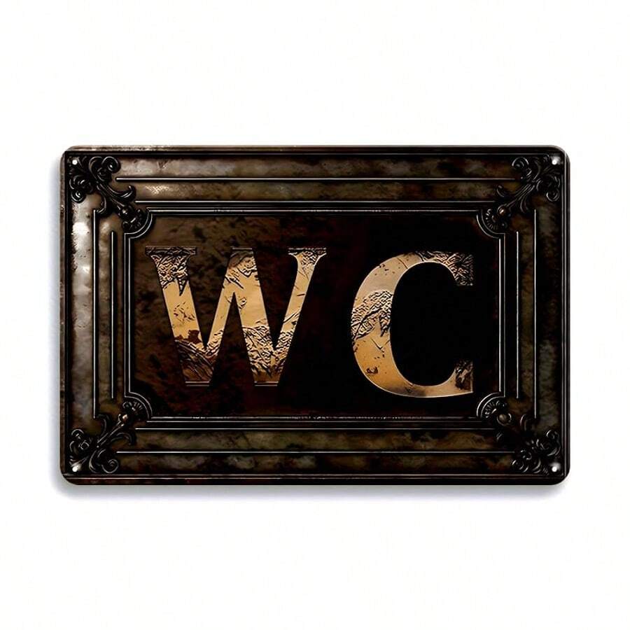 1pc, WC Metal Tin Sign, 2D Printing Products, Toilet Vintage Metal Plaque, Washroom Bathroom Door Wall Hanging Plate For Home, Garage, Bar, Dorm, Bedroom, Cafe Shop, Room Decor, Water-Proof, 12x8 Inch - Multicolor - View 1