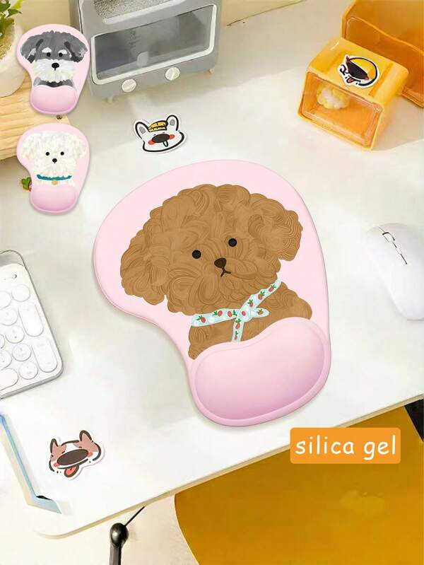 2pcs/1pc Cute Cartoon Mini Thickened Non-Slip Desk Mouse Pad With Gel Wrist Rest, Light Pink Simple Dog Design Computer Mouse Mat