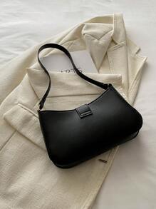 优雅新月形腋下单肩包，女士时尚休闲纯色腋下包 - 黑色 - 查看 7