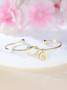 Tsnamer 1 pieza Brazalete con inicial dorada Brazalete con disco de nudo clásico con inicial de la A a la Z Brazalete personalizado de puño para mujer Joyería de uso diario