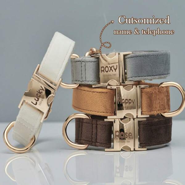 1pc Customizable Velvet Pet Dog Collar With Name & Phone Number, Bowknot Decor, Suitable For Party & Daily Use, Pet Gift, Customized, Unique, Personalized