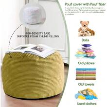 Round Stuffed Pouf , Corduroy Poufs With Foam Chunk Filling, Furry And Fluffy Pouf Foot Stool Storage , 20 X 15 Floor Poufs Foot Rest For Living Room, Beige - 綠色 - 查看 5