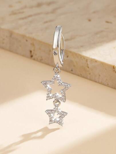 1 件时尚奢华星形方晶锆石肚脐环，女士身体穿孔首饰，派对配饰