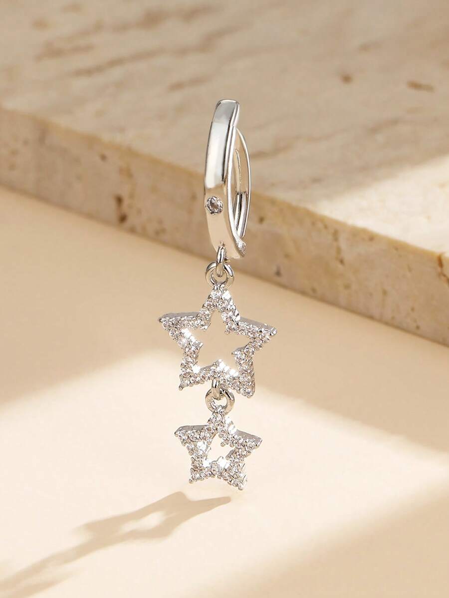 1pc Fashionable Luxury Star Cubic Zirconia Navel Ring, Body Piercing Jewelry For Women, Party Accessory - Star - View 1