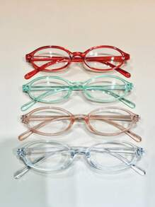 4 Stücke/Set kleine elliptische Rahmen Damen Brillen, bequem und modisch, geeignet für Studenten, Senioren und Büroarbeiter für tägliches Lesen, Computer und Handy Nutzung, klare Brillenzubehör für Frauen
