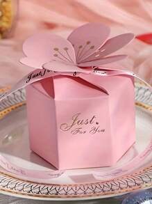 10pcs Creative Flower Petal Candy Box, European Style Wedding Table Gifts Hexagonal Flower Petal Box With Ribbon, Wedding Favor Box