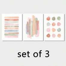 3件套现代抽象墙画套装，米色极简波点条纹图案，柔和色调帆布画，适合时尚客厅、家庭办公室或走廊装饰 - 无框，墙面装饰 - 彩色 - 查看 12