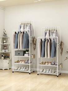 1pc Multi-Function Iron Rack, Dual-Layer Coat/Hat Hanger, Shoe Rack, Storage Shelf, Movable And Easy Install, Suitable For Living Room, Entry, Bedroom, Study Room, Office, Holiday/Christmas Gift