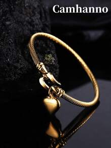 Camhanno 1 件复古简约不锈钢马蹄形吊坠爱心手镯（男士/女士礼物）适合送给丈夫的节日礼物 - 馬蹄扣愛心手鐲 - 查看 12