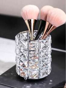 1pc European - Style Luxury Crystal Desktop Round Creative Makeup Brush Storage Tube - Silver - View 1