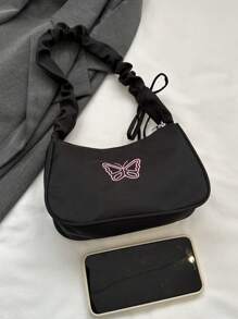 1件新款时尚简约单肩手提包，尼龙刺绣包，百搭蝴蝶单肩包，高端ins风可爱褶皱云朵单肩包，学院风大容量复古托特包 - 蝴蝶手提包 - 查看 9