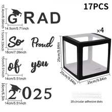 Decoraciones de globos y cajas para graduación 2025, 4 piezas de cajas de globos negras para fiesta de graduación con letras "GARD", "Clase de 2025", "DE LA CLASE", pequeños gorros, decoraciones para felicitaciones a los graduados de 2025 - Multicolor - Ver 13