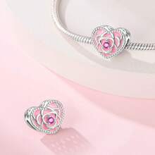 1 pieza Compañero permanente del amor, romántico rosa corazón de rosa de amor, lazo de amor, broche fijo, ramo de amor, gato y flor, cuentas de flor, colgante adecuado para pulsera de serpiente, collar, llavero, cuentas plateadas adecuadas para hacer joyería DIY, regalo de aniversario, Navidad, para chicas, pareja, regalo del Día de San Valentín