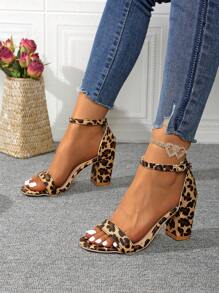 2025 New Block Heel Comfortable And Stylish Leopard Print Block Heel Beach Party Women's High Heels - Leopard - View 2