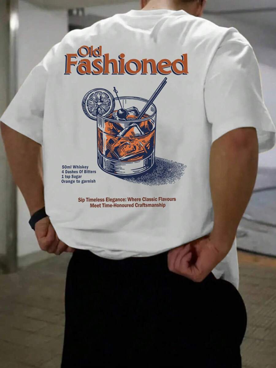 男士口号印花圆领休闲宽松 T 恤 - 白色 - 查看 1