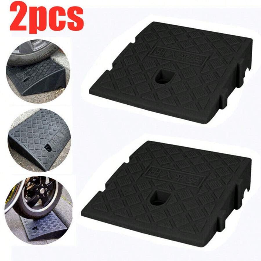 2pcs Heavy Duty Plastic Kerb Door Ramps Wheelchair Mobility Scooter Access Level - Black - View 1