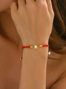 1 pieza Pulsera ajustable con letra A de strass minimalista y de moda para mujeres