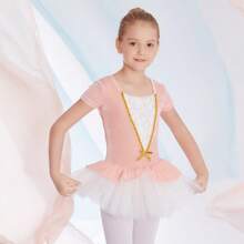 Meninas Ballet Gold-Rimmed Saia de Manga Curta Collant Ballet Saia de Dança Traje de Ballet Vire