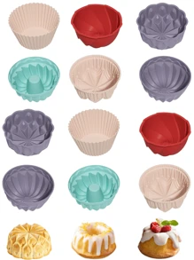 12 Muffin Cupcake Molds, Silicone Molds, Chocolate Molds, Candy - Non-Stick Pans, Patterns And Baking - Crown, Nest, Spiral And Braided Shapes - Perfect Cake, Baking Molds, Kitchen Supplies, Kitchen Accessories (Random Colors)