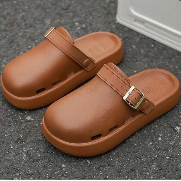 Sandálias de salto grosso com solado fechado, novas sandálias femininas confortáveis e confortáveis para ambientes internos e externos, para casais