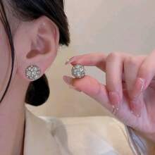 2 piezas Elegantes Clips magnéticos de oreja con bola de cristal de lujo para mujeres, con gran zirconia, para uso sin perforación