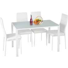 FDW Dining Table Set Glass Dining Room Table Set For Small Spaces Kitchen Table And Chairs For 4 Table With Chairs Home Furniture Rectangular Modern (Black Glass) - White - View 1