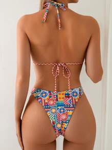 Costume da bagno con fiocco, colorato e con stampa geometrica sexy, per le donne, bikini decorativo alla moda per vacanze al mare e in villaggi turistici