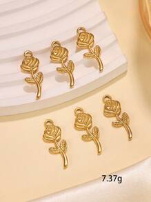 6 pièces Pendentifs de bijoux en forme de cœur, de rose, d'œil mauvais, d'étoile et de lune, en acier inoxydable de couleur dorée pour femmes, remplaçables avec ou sans anneaux de connexion - Or jaune - Voir 6