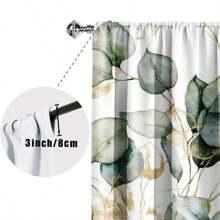 2片装桉树叶绿色植物图案窗帘，涤纶材质，适用于厨房、咖啡厅、客厅、餐厅、阳台、花园、卧室装饰，四季皆宜 - 彩色 - 查看 5