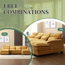 U Shape Sectional Sofa Cloud Couch For Living Room, 110" Modern Chenille Comfy Modular Sofa, 4 Seat Upholstery Sofa Sleeper With Double Chaise & Memory Foam - Màu Mù tạt vàng - Xem 4